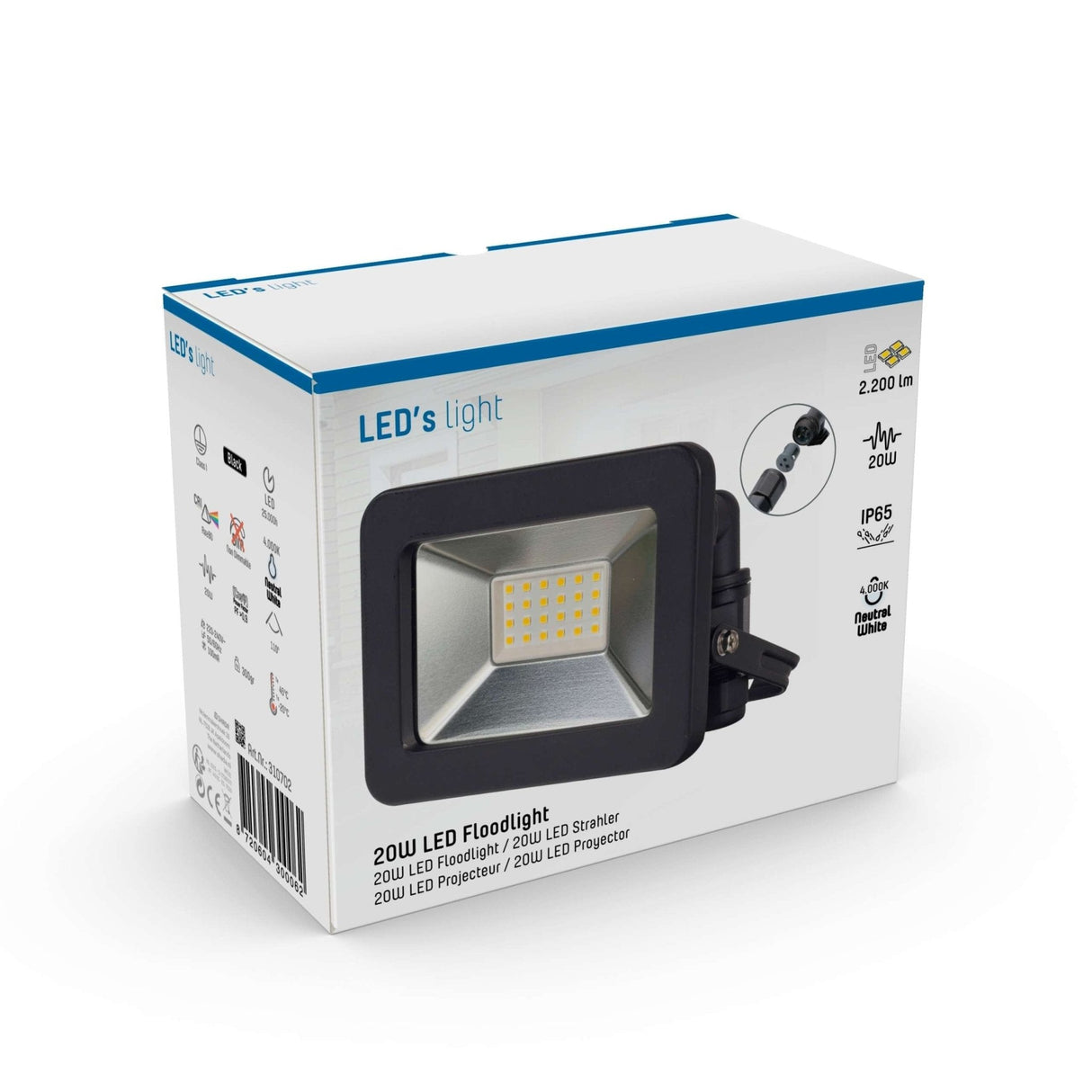 LED-Strahler 2200 – Wasserdicht IP65 – 20 W – Schwarz
