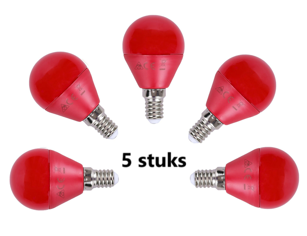 G45 kogellamp 5 stuks | E14 LED lamp 4W=30W gloeilamp | rood licht