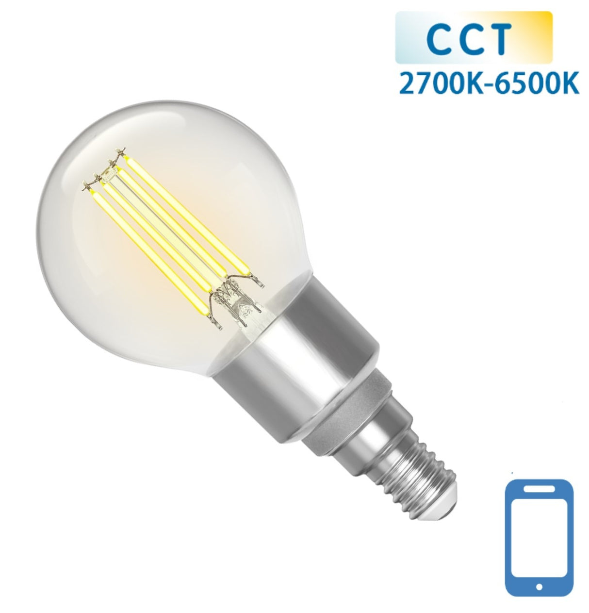 Ball bulb E14 4.5W WiFi + Bluetooth CCT 2700K-6500K | Smart lamp G45 - warm white - daylight white filament LED ~ 470 Lumen - clear glass - 230 Volt