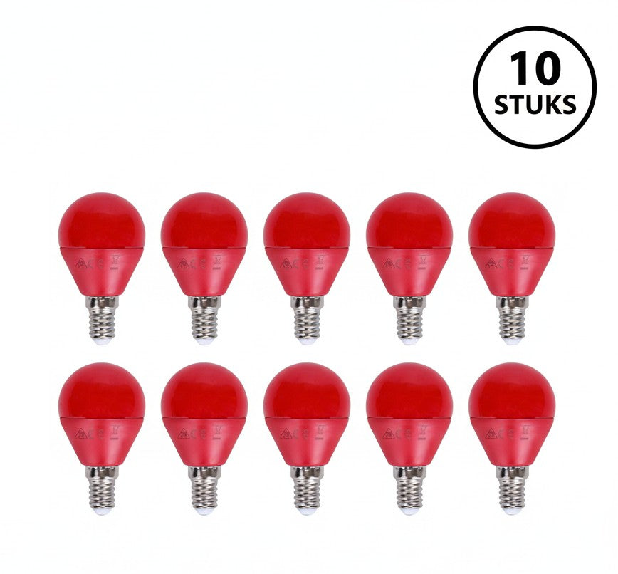 G45 kogellamp 10 stuks | E14 LED lamp 4W=30W gloeilamp | rood licht