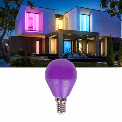 G45 kogellamp 5 stuks, E14 LED lamp 4W=30W gloeilamp, paars licht