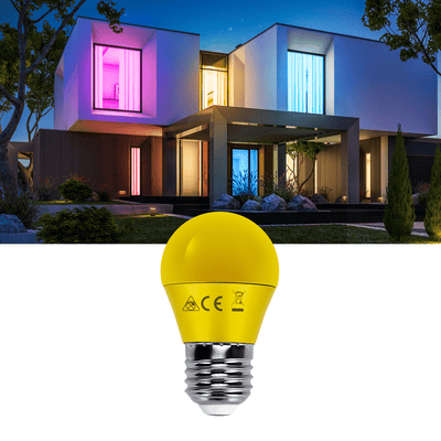 LED G45 kogellamp, Geel, 5 stuks