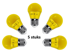LED G45 kogellamp, Geel, 5 stuks