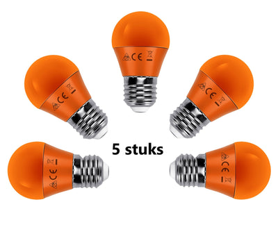 LED G45 kogellamp oranje licht, 4W=30W, E27, 5 stuks