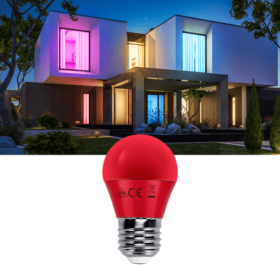 E27 Kogellamp G45 Rood, 4W, 180°, Sfeerverlichting, 5 Stuks