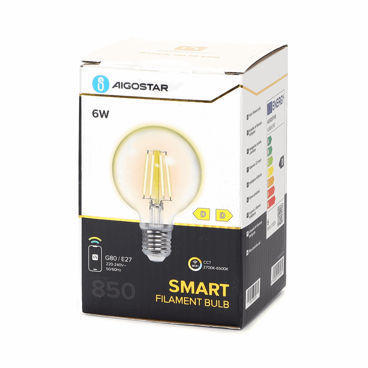 Globe E27 gloeilamp 6W WiFi CCT 2700K - 6500K | G80 - warmwit - daglichtwit LED ~ 850 Lumen - helder glas - 230 Volt - LEDPLANET.NL