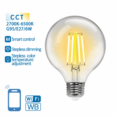 Globe E27 LED-Glühbirne 6 W WLAN CCT 2700 K–6500 K | G95 – Warmweiß – Tageslichtweiß – LED ~ 850 Lumen – klares Glas – 230 Volt – LEDPLANET.NL