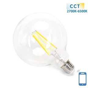 Globe E27 gloeilamp WiFi CCT 2700K-6500K, G125, warmwit, daglichtwit LED 6W ~ 850 Lumen, helder glas, 230 Volt