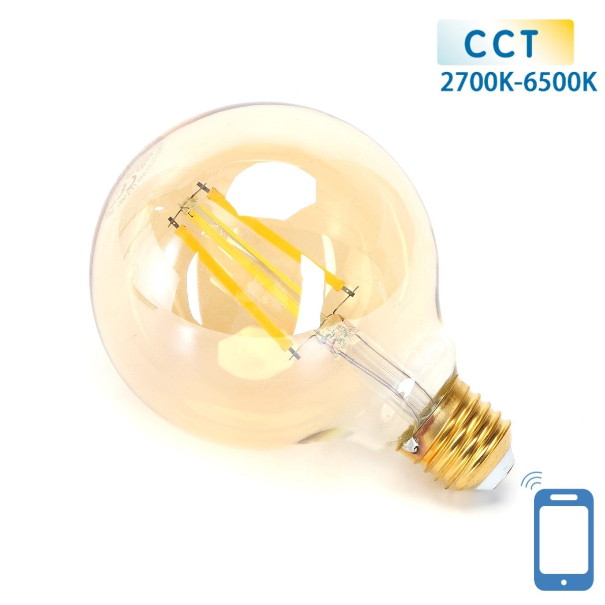 Globe E27 gloeilamp WiFi CCT 2700K - 6500K | G95 - warmwit - daglichtwit LED 6W ~ 806 Lumen - amber glas - 230 Volt - LEDPLANET.NL