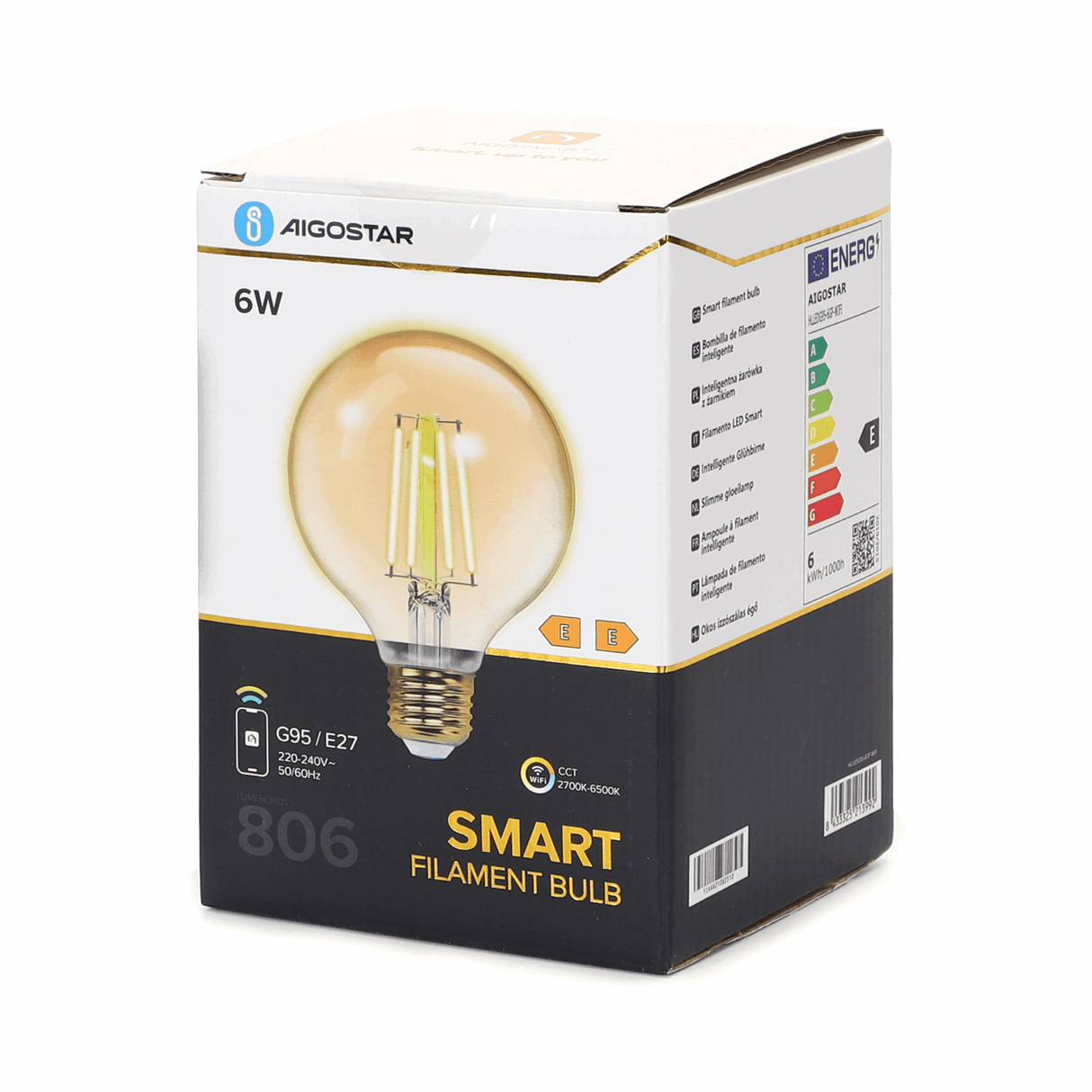 Globe E27 gloeilamp WiFi CCT 2700K - 6500K | G95 - warmwit - daglichtwit LED 6W ~ 806 Lumen - amber glas - 230 Volt - LEDPLANET.NL