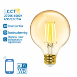 Globe E27 gloeilamp WiFi CCT 2700K - 6500K | G95 - warmwit - daglichtwit LED 6W ~ 806 Lumen - amber glas - 230 Volt - LEDPLANET.NL