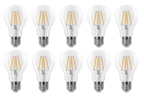 Glühbirne E27 3-stufig dimmbar, 10 Stück | A60 LED 6 W = 60 W Halogenbeleuchtung | Klarglas – warmweißes Filament 2700 K – LEDPLANET.NL