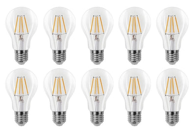 Glühbirne E27 3-stufig dimmbar, 10 Stück | A60 LED 6 W = 60 W Halogenbeleuchtung | Klarglas – warmweißes Filament 2700 K – LEDPLANET.NL
