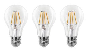 Ampoule E27 à 3 niveaux, dimmable, lot de 3 | Éclairage LED A60 6 W équivalent à 60 W halogène | verre transparent – filament blanc chaud 2700 K – LEDPLANET.NL