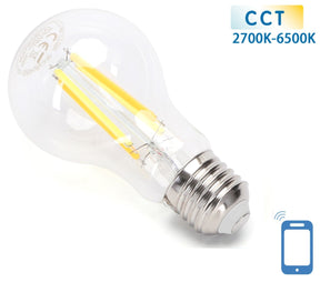 E27 6W WiFi + Bluetooth CCT 2700K - 6500K Incandescent Bulb | A60 Smart Bulb - warm white - daylight white LED ~ 850 Lumens - clear glass - 230 Volts - LEDPLANET.NL