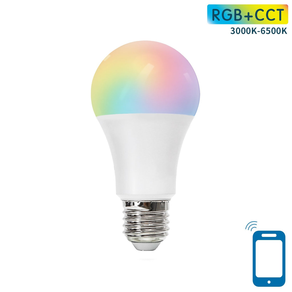 Light bulb E27 WiFi RGB+CCT 3000K-6500K | RGB - warm white - daylight white - LED 9W=60W light bulb