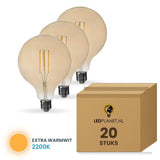 Gloeilamp E27 G125, LED 4W=40W, 360 Lumen, Amber 2200K, Dimbaar, doos 20 stuks, 230V