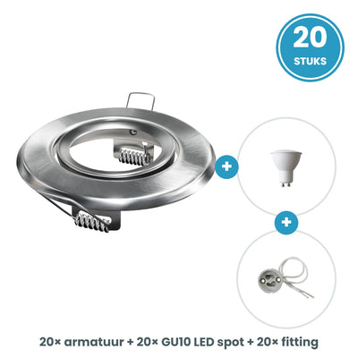 20 GU10 inbouwspots rond zilver compleet