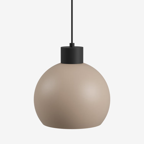 Hanglamp bolvormig LED in een zachte beige kleur met een modern zwart plafondhaakje