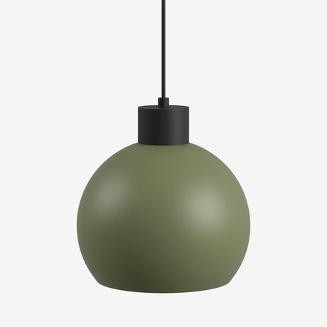 Hanglamp bolvormig LED in olijfgroen met stijlvolle afwerking en zwarte details