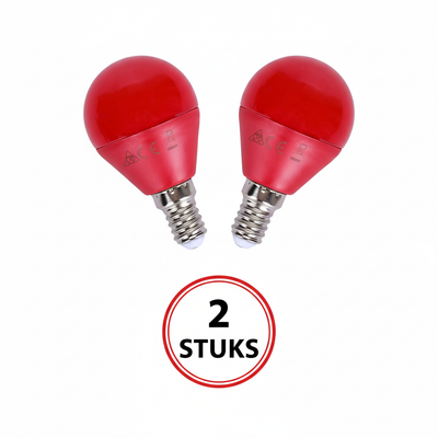 G45 kogellamp, E14, rood licht, LED 4W=30W gloeilamp, 230V, 2 stuks