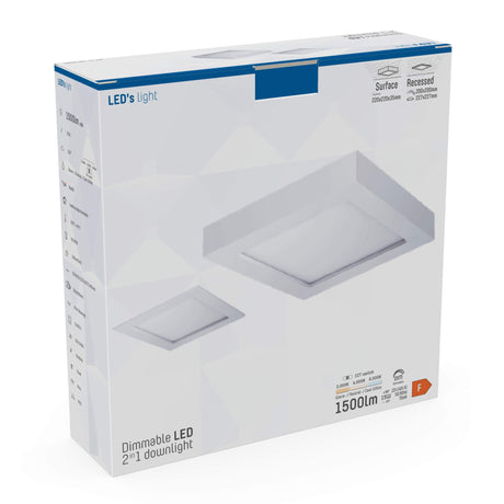 Faretto LED da incasso quadrato LED's Light da 15 cm - Dimmerabile - Da incasso e a plafone - 1200 lm