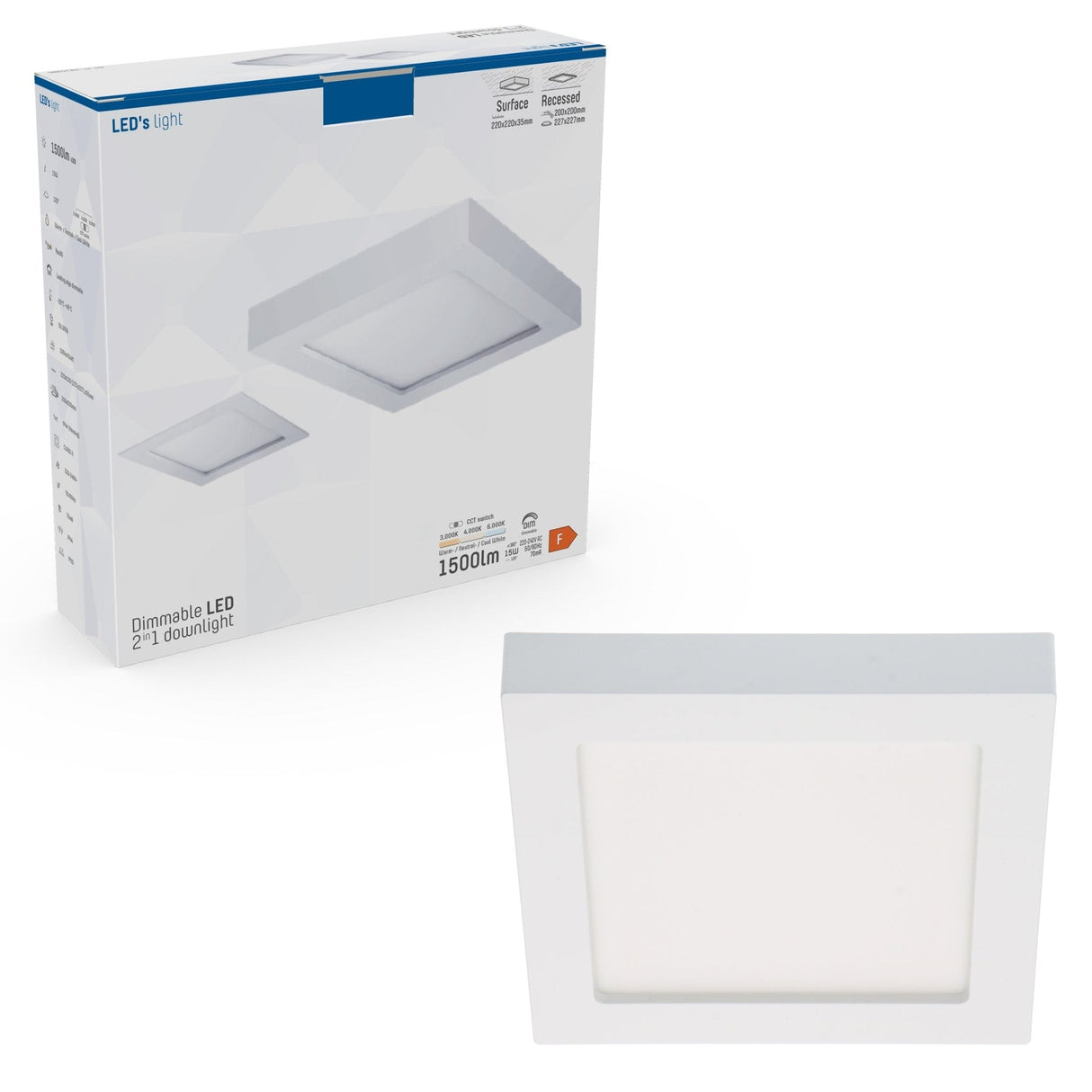 Recessed/Surface-mounted LED Ceiling Lamp CCT Ø 20 cm square - Dimmable - warm and cold white