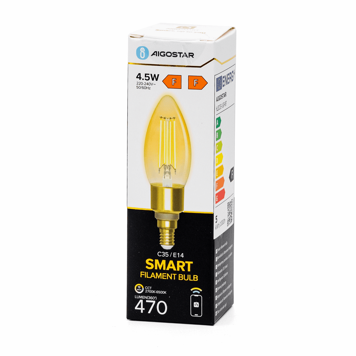 Kaarslamp E14 4.5W WiFi + Bluetooth CCT 2700K - 6500K | Smartlamp C35 - warmwit - daglichtwit filament LED ~ 470 Lumen - amber glas - 230 Volt - LEDPLANET.NL