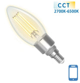 Kaarslamp E14 4.5W WiFi + Bluetooth CCT 2700K - 6500K | Smartlamp C35 - warmwit - daglichtwit filament LED ~ 470 Lumen - helder glas - 230 Volt - LEDPLANET.NL