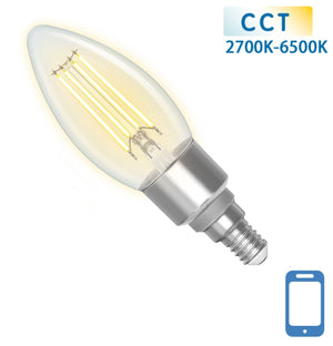 LED kaarslamp E14 WiFi+Bluetooth CCT 2700K-6500K - 4.5W 470 lumen - filament helder glas