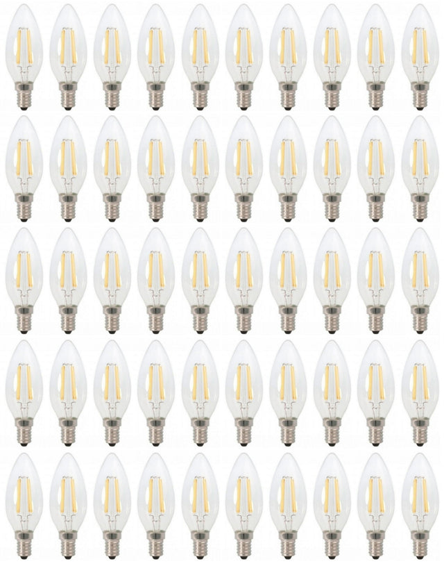 Kaarslamp E14 - 50 stuks | LED 4W=40W traditioneel licht | warmwit filament 2700K - 230 Volt - LEDPLANET.NL
