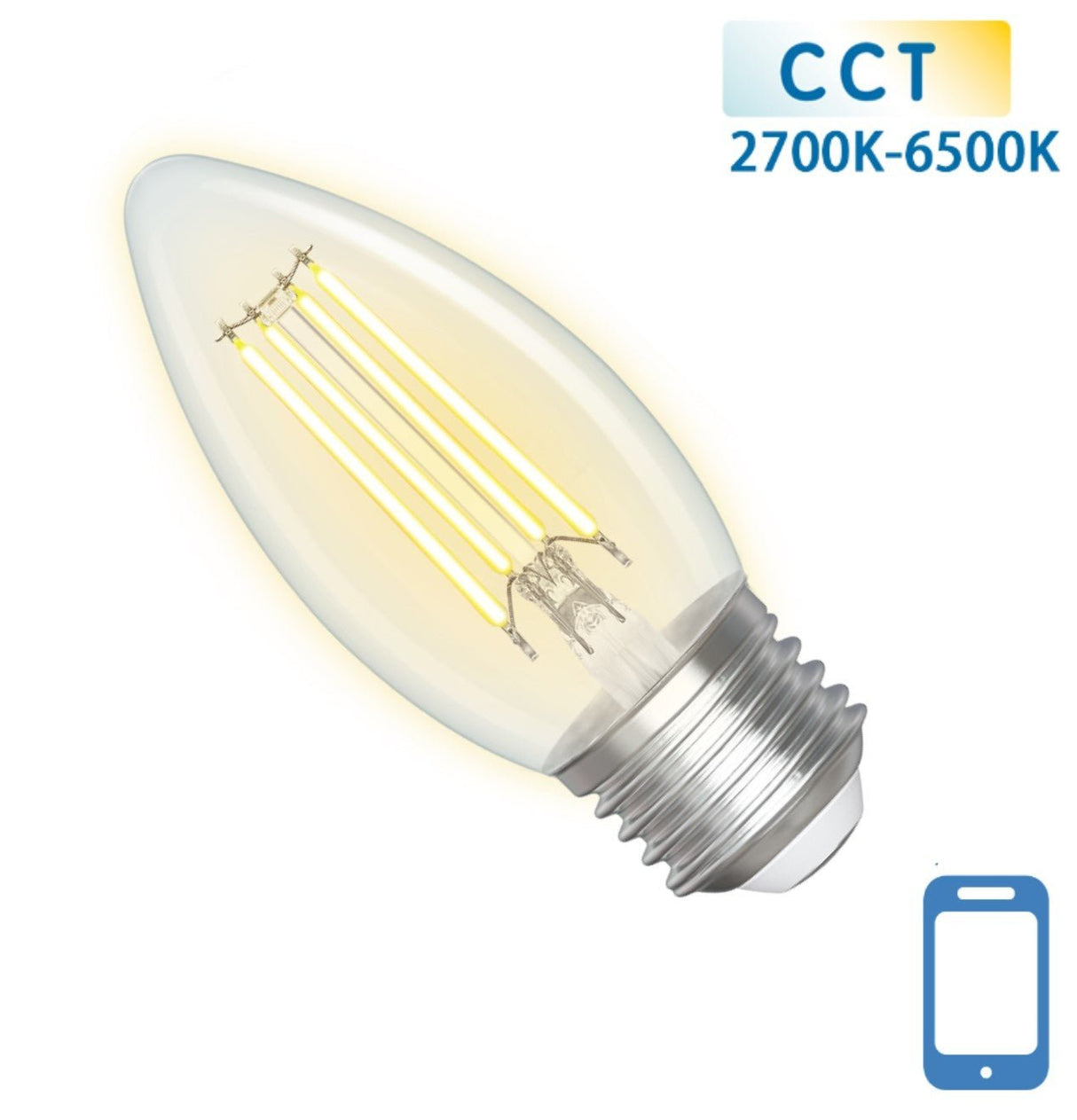 Kaarslamp E27 4.5W WiFi + Bluetooth CCT 2700K - 6500K | Smartlamp C35 - warmwit - daglichtwit filament LED ~ 470 Lumen - helder glas - 230 Volt - LEDPLANET.NL