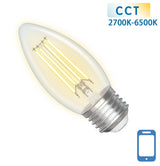 Kaarslamp E27 4.5W WiFi + Bluetooth CCT 2700K - 6500K | Smartlamp C35 - warmwit - daglichtwit filament LED ~ 470 Lumen - helder glas - 230 Volt - LEDPLANET.NL