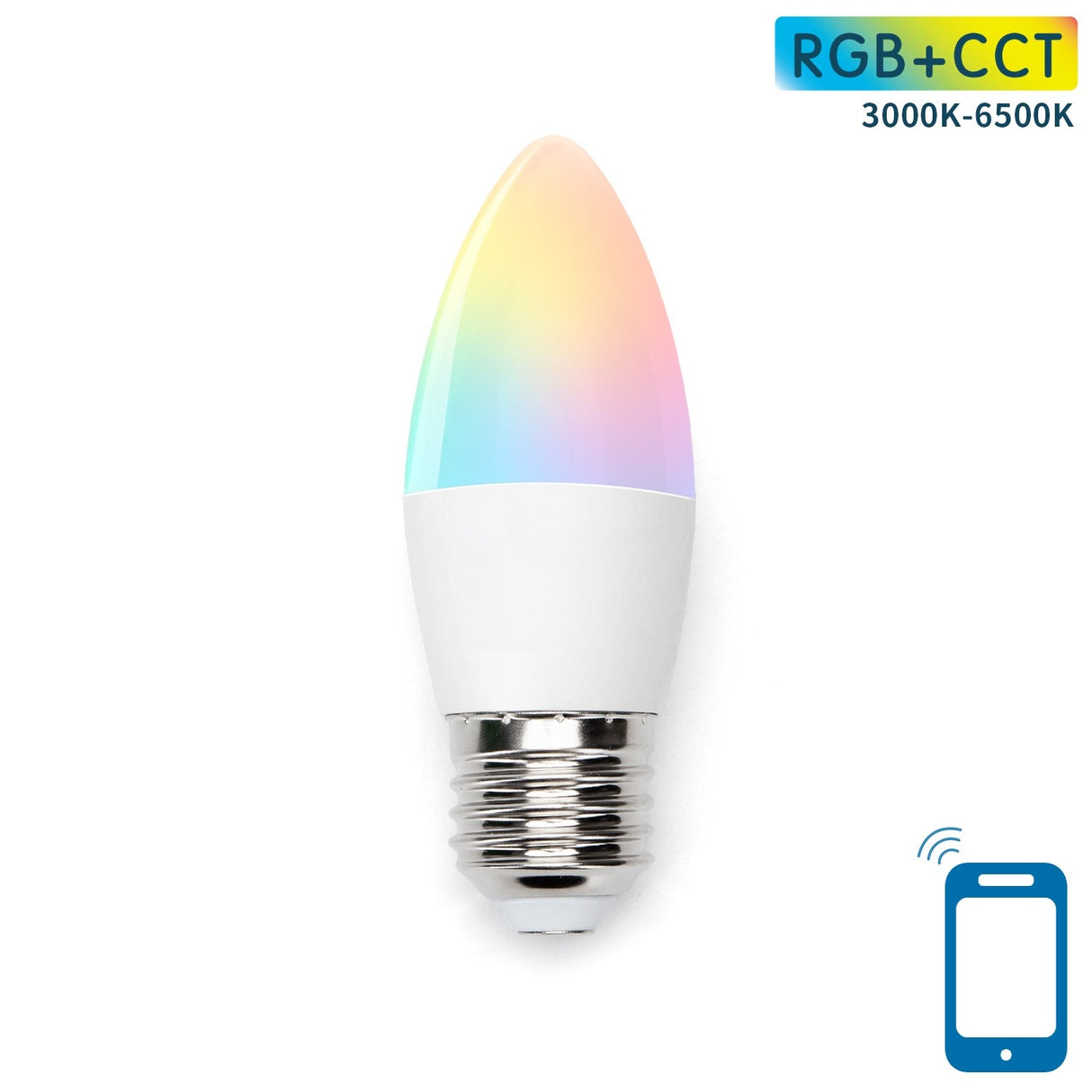 Candle bulb E27 WiFi RGB+CCT 3000K-6500K | RGB - warm white - daylight white - LED 7W=42W incandescent lamp