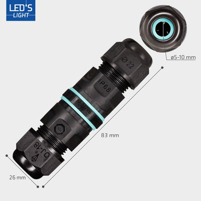 Waterproof Cable Connector IP68 - I-Connector - For Cables 5-10mm - Black
