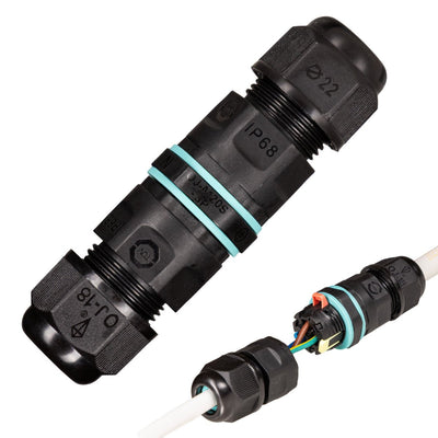 Waterproof Cable Connector IP68 - I-Connector - For Cables 5-10mm - Black