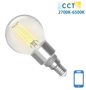 E14 golf-ball bulb 4.5W WiFi + Bluetooth CCT 2700K - 6500K | G45 smart bulb - warm white - daylight white filament LED ~ 470 lumens - clear glass - 230 volts - LEDPLANET.NL