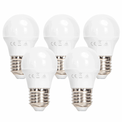 Kogellamp 5 stuks koelwit, grote fitting, E27 LED lamp 6W~510Lm=42W traditionele verlichting, 4000K, 230V, met verpakking