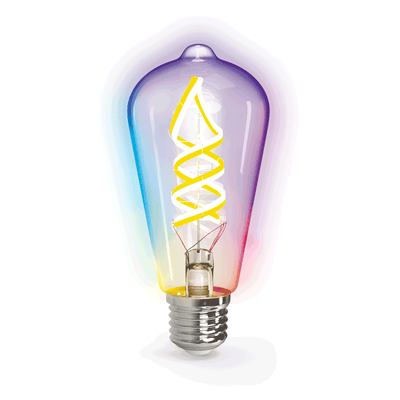 Filamentlampe E27 4,9 W WLAN + Bluetooth RGB + CCT | Smarte Lampe ST64 – Warmweiß – Tageslichtweiß – RGB-LED ~ 420 Lumen – klares Glas – 230 Volt – LEDPLANET.NL