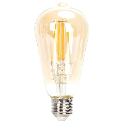 Kooldraadlamp E27 dimbaar flame warmwit, ST64 LED 6W~600Lm=51W halogeen verlichting, amber glas, 2200K