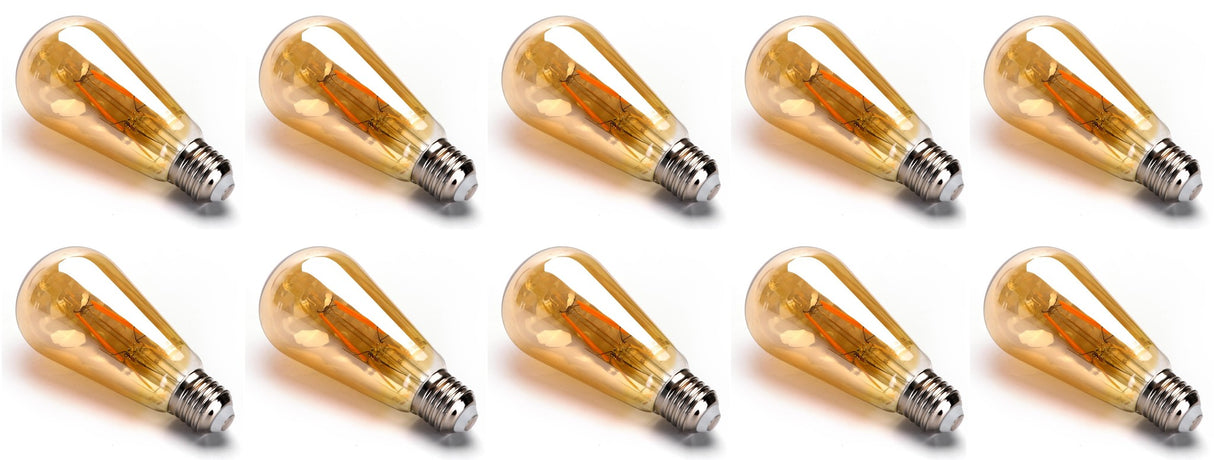 Carbon filament lamp - 10 pieces - E27 Edison ST64 - amber glass | LED 4W=38W incandescent lamp | FLAME filament 2200K