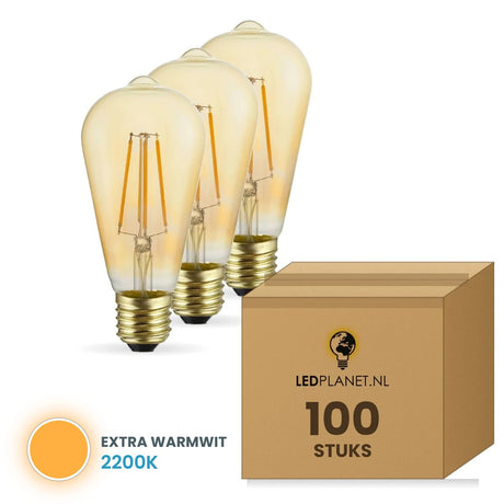 LED lamp, E27 ST64, Amber 2200K, doos 100 stuks, 230V