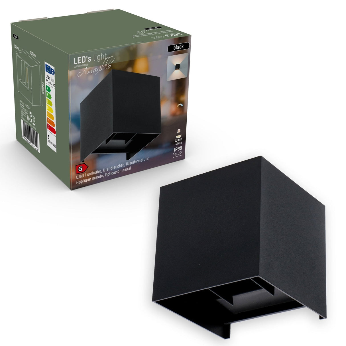 LED's Light Kubus LED-Wandleuchte für den Außenbereich – 2 Lichter – Dimmbare und einstellbare Lichtfarbe – IP65 wasserdicht – Schwarz