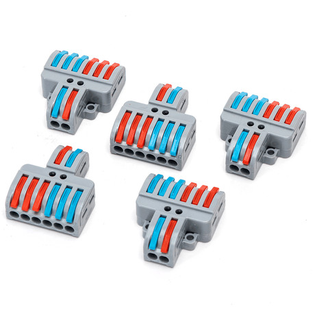 Set van vijf Aigostar Lasklem LT-623 aansluitmaterialen voor LED-verlichting in grijs met rode en blauwe clips