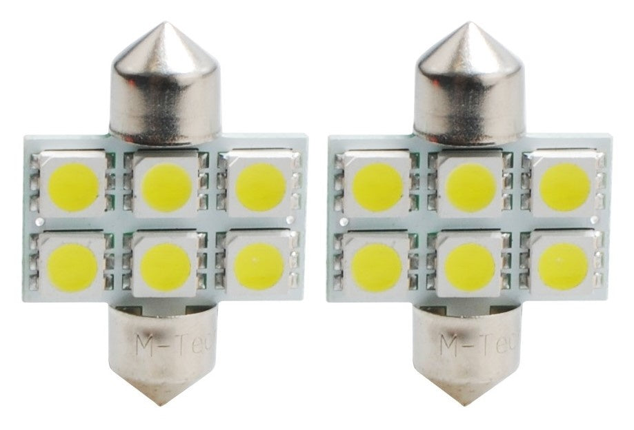 C5W car lamp 2 pieces 31mm white | LED festoon SV8.5 1.44W - 12V DC