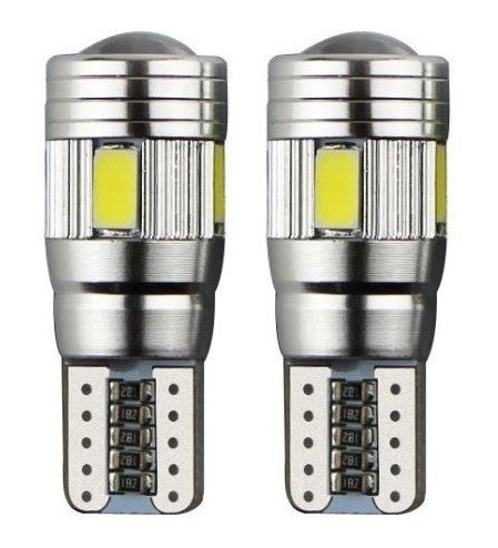 T10 car bulb W5W 2 pieces | 6-SMD LED daylight white 6000K + lens | CANBUS 12V DC