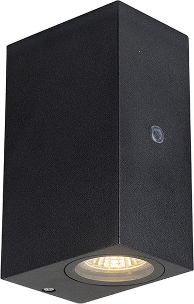 Applique murale LED avec capteur de lumière du jour, 2x GU10 - IP44 - Noir - Éclairage haut et bas