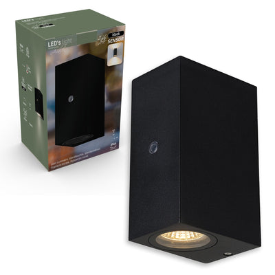 Applique murale LED avec capteur de lumière du jour, 2x GU10 - IP44 - Noir - Éclairage haut et bas