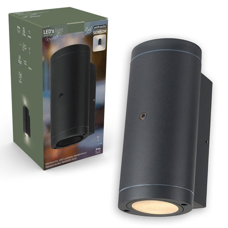 LED wandarmatuur met sensor - GU10 fitting - IP44 waterdicht - daglichtsensor - 35W - antraciet - 230V