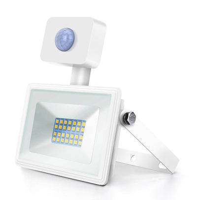 Buitenlamp met sensor, LED schijnwerper 20W vervangt 200W, daglichtwit 6400K, 120°, IP65, wit
